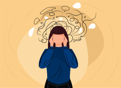 Illustration d'une femme souffrant d'anxiété et devant consulter un psychologue